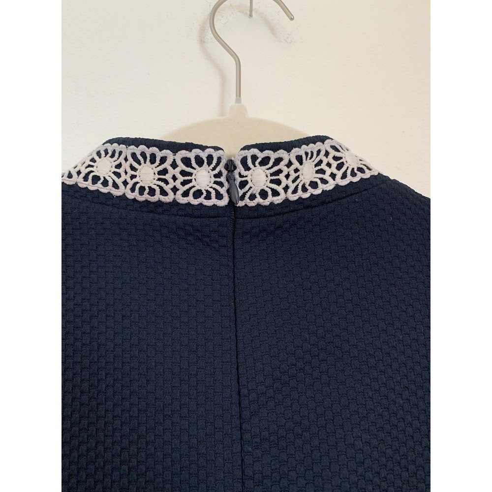 Pappagallo Sheath Dress Sz 10 Navy Blue White Lace Trim Sleeveless Career Preppy - Picture 5 of 10